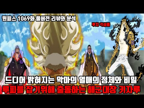 [원피스 1069화 풀버전 리뷰와 분석] 드디어 밝혀지는 악마의 열매의 정체와 비밀 루피를 잡기위해 출동하는 해군대장 키자루