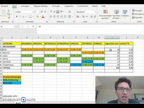 Standaard weekrooster/berekening FTE in Excel